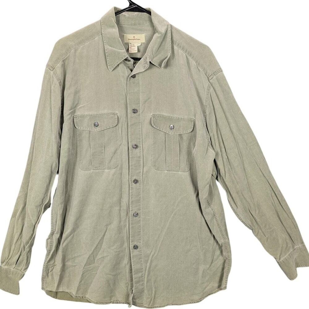 Ermenegildo Zegna Shirt Mens Large Sage Green Button Front Made in Italy Preppy